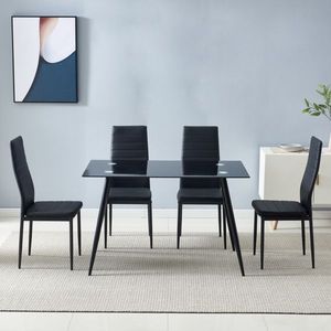 Set di 4 Eleganti Sedie da Pranzo Nere con Schienale Alto, Texture Strutturata, per il Tuo Set da Sala da Pranzo - Product Image 4