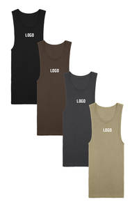 Lot de 3 débardeurs d'été ajustés en coton ultra-doux, col carré, respirants et écologiques, tricotés, pour hommes – Noir - Product Image 2