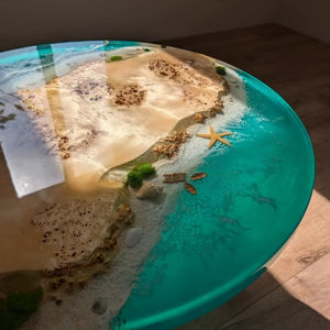 Mesa Redonda de Estilo Americano con Patrón de Plantas en Resina de Madera Ecológica, Coastal Paradise - Product Image 1