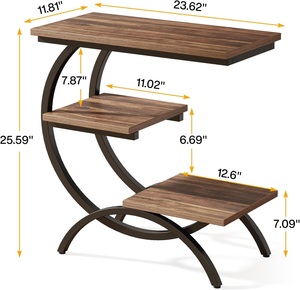 Modern Durable Portable Wood Top Iron Frame Coffee Table with Two <b>Shelves</b> for Living Room Home Furniture Multifunctional Design - Product Image 5