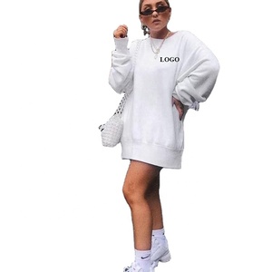 Sudadera larga con capucha para mujer, ropa de calle con logotipo personalizado bordado, camisas de gran tamaño con cuello redondo y hombros descubiertos, informal - Product Image 2