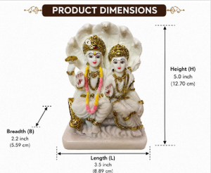 Idole Lakshmi Narayan en or blanc de 5 pouces, finition marbre, Vishnu Lakshmi Murti pour la maison, le temple, le bureau, le salon, articles spirituels - Product Image 2