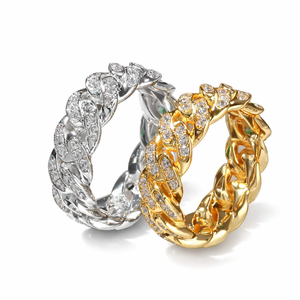 Bague en or 14 carats pour homme, style rappeur, double rangée, entièrement sertie de diamants de laboratoire, chaîne cubaine tendance, bague hip-hop pour homme et femme, cadeau - Product Image 5