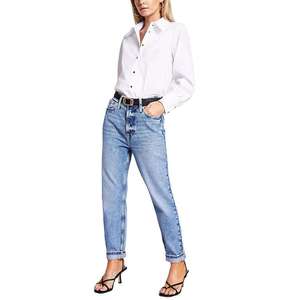 Plus Size Women's High Waist Straight Leg Stonewashed Denim Jeans <b>Ankle</b> Length Regular Fit 100 Cotton Casual Style - Product Image 1
