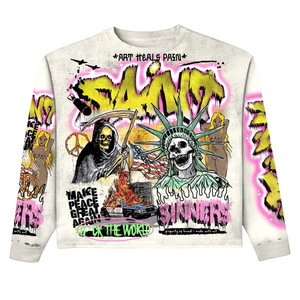 Skull Graffiti Short Sleeve T-Shirt <b>Men</b> Formal Printed <b>Turtleneck</b> Regular Fit 100% Cotton Solid Front with Pattern - Product Image 1