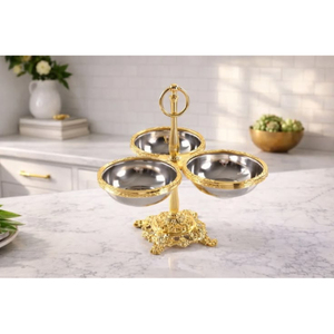 Ensemble de 3 bols de service en métal au design contemporain en forme de feuille pour la maison, les hôtels, les fêtes, les fruits secs, les dattes, les noix, centre de table - Product Image 3