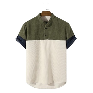 T-shirt décontracté vintage tricoté de haute qualité pour homme, grande taille, nouveau design OEM, manches courtes, col montant, couleur unie, respirant - Product Image 2