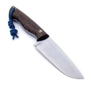 Handcrafted Stainless Steel Broad Utility <b>Knife</b> Dark Hardwood Handle Blue Lanyard <b>Craft</b> Tool - Product Image 1