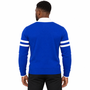 Cardigan en tricot pour homme Phi Beta Sigma bleu roi, avec broderie du blason 1914, boutonnage frontal, col en V, manches longues, lettres - Product Image 2