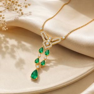 Collar con Colgante de Moissanita en Forma de Pera, Gema Verde, Cadena de Eslabones Chapada en Oro Amarillo, Joyería de Diamantes para Mujer - Product Image 1