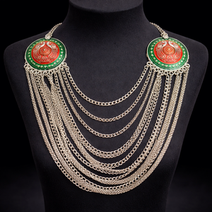 Collier vintage en argent multicouche avec zircon en forme de paon |   Bijoux ethniques de mariée |   Collier bohème oxydé pour femmes - Product Image 1