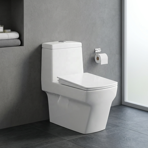 WC monobloc allongé à siphon avec abattant et accessoires, ensemble de sanitaires en céramique - Product Image 3