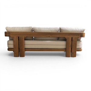 Sofá de Madera de Teca Sólida Indonesiana Hecho a Mano, Sofá de 3 Plazas para Exteriores, Muebles Modernos para Patio con Cojines Color Crema para Hoteles y Villas - Product Image 2