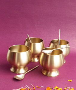 Elegant Polished Eco-Friendly Brass Ice Cream Bowl 4-Piece Set <b>Top</b> Selling Handicrafts Dinnerware Classic Design - Product Image 3