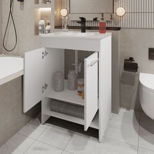 Mobile da Bagno Shell con 2 Ante e Vano Aperto, Vanità Bianche per Bagni - Product Image 4