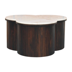 Table basse ovale moderne artisanale et écologique Chandni Crafts, plateau en marbre, base en bois de manguier, pour salon - Product Image 2