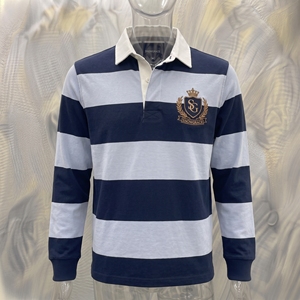 เสื้อโปโลรักบี้แขนยาวลายทางสำหรับผู้ชาย Snowgrace ปกคอพับ ปักโลโก้ ทรงปกติ ใส่ได้ทุกฤดู ผลิตจากผ้าฝ้าย - Product Image 2
