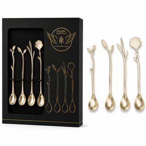 Ensemble de cuillères et fourchettes de service à long manche en laiton plaqué or, motif de luxe, très vendu, pour la décoration de table de fête, ustensiles de repas décoratifs - Product Image 2