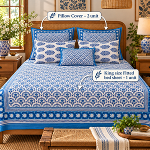 Luxury <b>Cooling</b> Summer Light Luxury Boho Pattern 3-Piece Bedding Set 100% Organic Cotton Hand Block Printed 200TC Eco-Friendly - Product Image 6