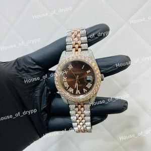 Reloj de Pulsera de Lujo para Hombre, Estilo Hip Hop, con Esfera Marrón de Acero Inoxidable, Bisel con Diamantes Moissanite VVS, Diseño Brillante - Product Image 1