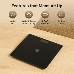 Balance avec écran LCD, capacité 180 kg, plateforme en verre trempé, idéale pour un usage domestique, noire, élégante, durable et fiable - Product Image 2