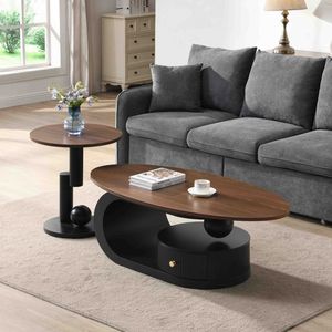 Set di 2 Tavolini da Caffè Ovali di Lusso Neri con Vano Portaoggetti per Soggiorno, Tavolino da Cocktail - Product Image 2