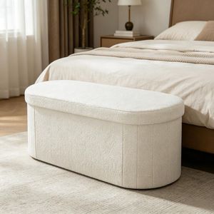 Banc de rangement contemporain en polaire Teddy avec couvercle rabattable, repose-pieds multifonctionnel pour chambre et entrée - Product Image 1