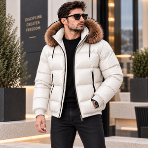 Veste d'été en cuir respirante pour homme avec capuche en fourrure, motif à carreaux, décontractée, grande taille - Product Image 2