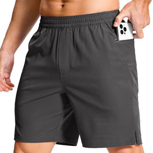 Pantalones Cortos Deportivos Casuales para Hombre, de Poliéster, Cintura Elástica, Cordón Interior, Tejido, Largura hasta la Rodilla, Secado Rápido, Diseño con Cierre, Patrón Liso - Product Image 1