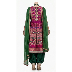 Vestido Tradicional Salwar Kameez para Mujer, Largo hasta el Tobillo, de Algodón Bordado, Verde y Rosa, Ropa Étnica, Traje de Boda, Vestido Afgano Kuchi - Product Image 2