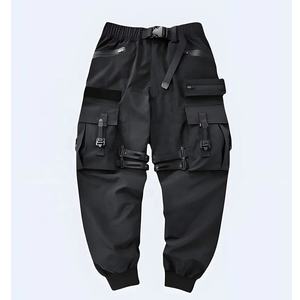 Pantalon cargo techwear pour homme, style urbain tactique, streetwear, hip hop, joggers multi-poches, pantalon à bretelles, style cyberpunk, noir - Product Image 1