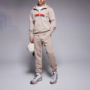 Ensemble de survêtement vintage 2 pièces en molleton pour homme avec impression numérique, sweat à capuche zippé et pantalon évasé, style streetwear décontracté - Product Image 1