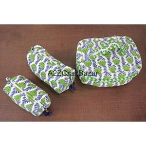 Nueva llegada al por mayor: Set de neceser de algodón puro hecho a mano con estampado de bloques para viaje, bolsa de maquillaje y neceser de tela para coser. - Product Image 2