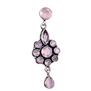 Antique Silver Plated Brass Monalisa Pink Stone Trendy Lovers Drop Earrings Women | Ethnic Handmade Anniversary | Bulk Wholesale - Product Image 1