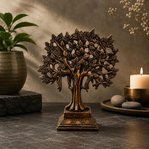 SHUBHAM - Figura Decorativa de Árbol de la Vida en Resina de Bronce, Escultura de Hojas, Centro de Mesa, Decoración del Hogar, Regalo - Product Image 3