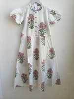 Robe longue bohème confortable 100 % coton pur pour femme, imprimé floral fantaisie, coupe évasée, vente en gros, export Inde