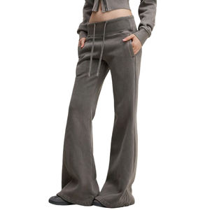 Pantalon de survêtement ample pour femme, coupe slim évasée, en molleton 400 g/m² délavé à l'acide, style vintage, streetwear décontracté - Product Image 4