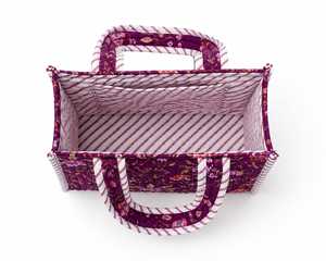 Sac fourre-tout matelassé à fleurs violettes avec poignées rayées, style bohème, isolé, pour le shopping, les voyages quotidiens, en coton, utilisable toute l'année - Product Image 3