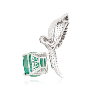 Broche de Pájaro Volador con Esmeralda Zambiana y Diamantes, de Alta Calidad y Lujo, Precio al por Mayor, para Bodas y Fiestas, Oro Blanco K14, Joyería Fina - Product Image 6