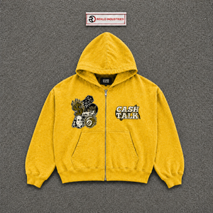 Sudadera con capucha con cremallera amarilla con estampado gráfico oversize para hombre, estilo casual de forro polar con cremallera frontal, corte regular, estilo otoñal, vintage. - Product Image 5