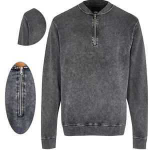 Sweat-shirt à demi-zip pour homme, couleur unie, coton lavé, vêtement décontracté, manches longues, coupe classique, style automne, avec poches latérales - Product Image 4