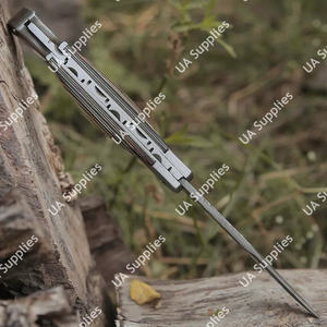 มีดพับเหล็กดามัสกัสตีขึ้นรูปด้วยมือ EDC สำหรับพกพา ด้ามไม้ปักก้าหลากสี ปรับแต่งได้ตามต้องการ ขายส่ง OEM/ODM - Product Image 5