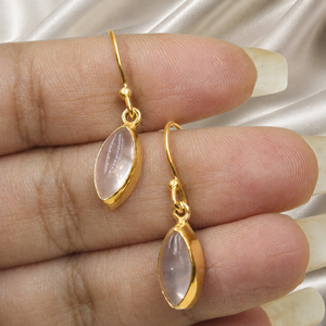 Pendientes de Aro Artesanales de Cuarzo Rosa Marquise, Plata de Ley 925, Baño de Oro Rosa Natural, Engaste en Bisel, Minimalistas, Unisex, para Mamá - Product Image 3