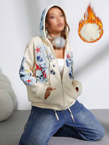 Sudadera con capucha de corte holgado para mujer, con cremallera completa, mezcla de algodón, estampado gráfico de calavera, estilo oversize, streetwear, logotipo personalizado, otoño invierno, OEM ODM - Product Image 4