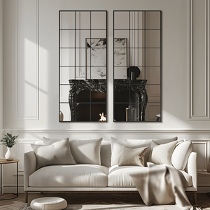 69 \ "X 30 \" griglia in ferro a tutta lunghezza specchio rettangolare nero per soggiorno camera da letto ad angolo retto appeso o muro pendente - Product Image 4