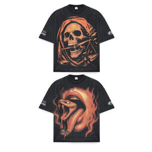 เสื้อยืดโอเวอร์ไซส์ผู้ชายลายหัวกะโหลกพิมพ์ลายสุดเท่ สไตล์สตรีทแวร์ คอกลม แขนสั้น ผ้าคอตตอนเจอร์ซีย์ ทรงดรอปไหล่ - Product Image 1