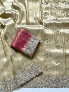 Sari en soie douce de qualité supérieure avec motif jacquard et bordure en broderie de paon Zarkan-Multi Cording - Fournisseur indien - Product Image 2
