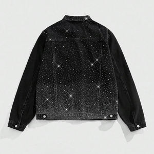 100% Cotton Men's Denim <b>Jacket</b> for men Streetwear Jean Coat with Custom Print & Embroidery Logo Men's Denim <b>Rhinestone</b> <b>Jacket</b> - Product Image 3