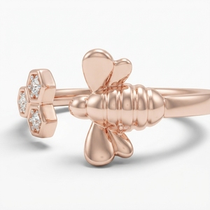 18K Rose Gold Bee <b>Ring</b> Lab Grown Diamonds Butterfly Design Engagement Bands IGI Certified 2.75g Solid Gold - Product Image 3