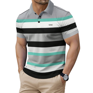 Polo a Rayas Gris, Blanco y Menta para Hombre, Manga Corta, Transpirable, de Secado Rápido, Ligero, Informal, para Golf, Tenis, Verano, Tejido de Punto - Product Image 1